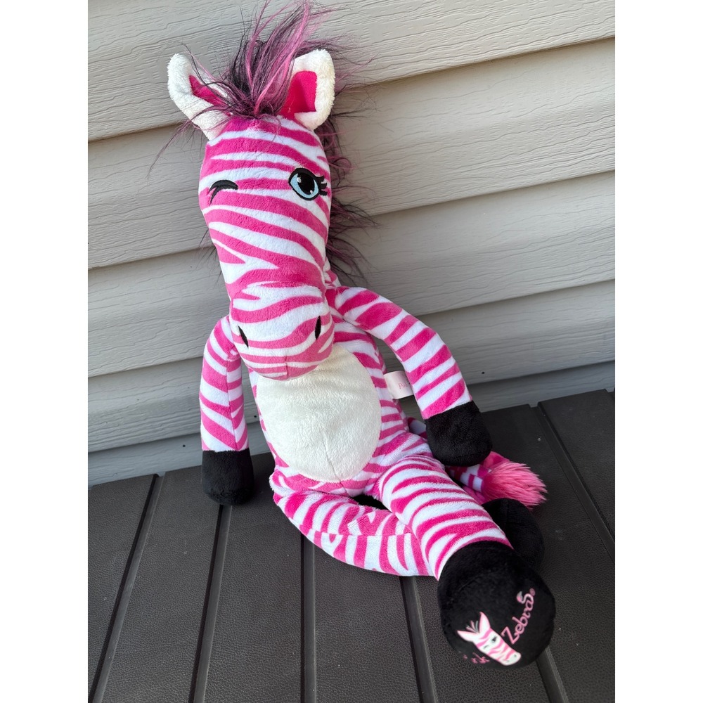Pink Zebra Paisley the Zebra Plush Stuffed Animal Pink White Striped 16 Inch
